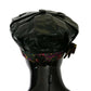 Dolce & Gabbana Black Lamb Leather Floral Print Beret Hat