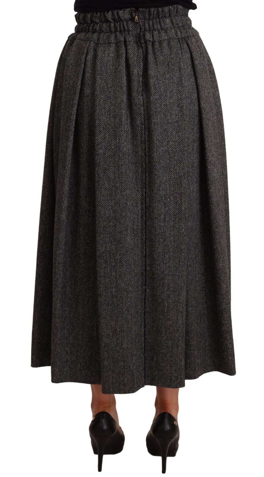 Dolce & Gabbana Gray Wool High Waist A-line PIECE Skirt