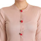 Dolce & Gabbana Pink Silk Knit Rose Button Cardigan Sweater