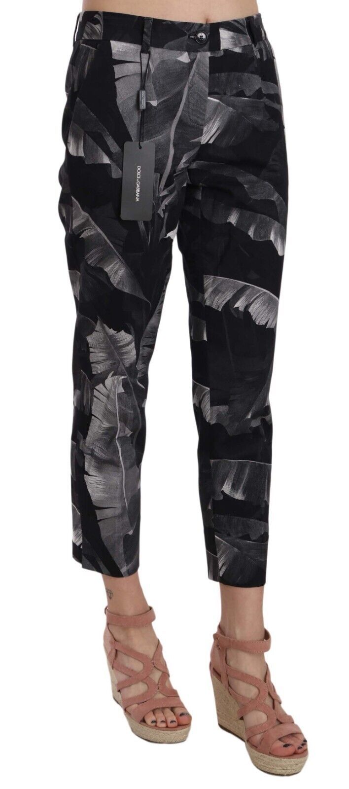 Dolce & Gabbana Black Banana Leaf Print Skinny Capri Pants