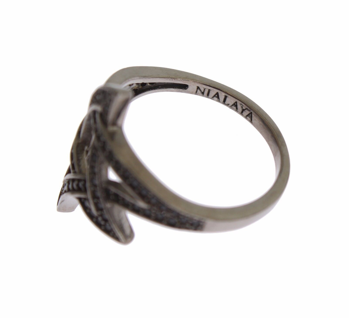 Nialaya Black CZ Rhodium 925 Silver Womens Ring