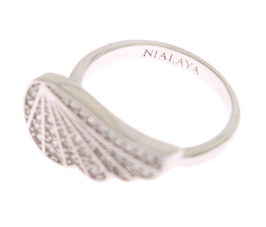 Nialaya Silver Womens Wing Clear CZ 925 Silver Ring