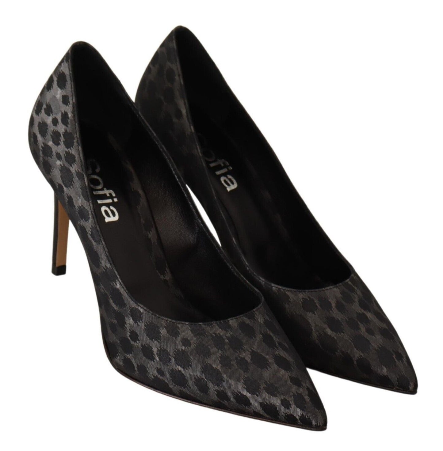 Sofia Black Leopard Leather Stiletto High Heels Pumps Shoes