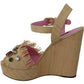 Dolce & Gabbana Beige Rhinestones Wedge Heel Sandals Shoes