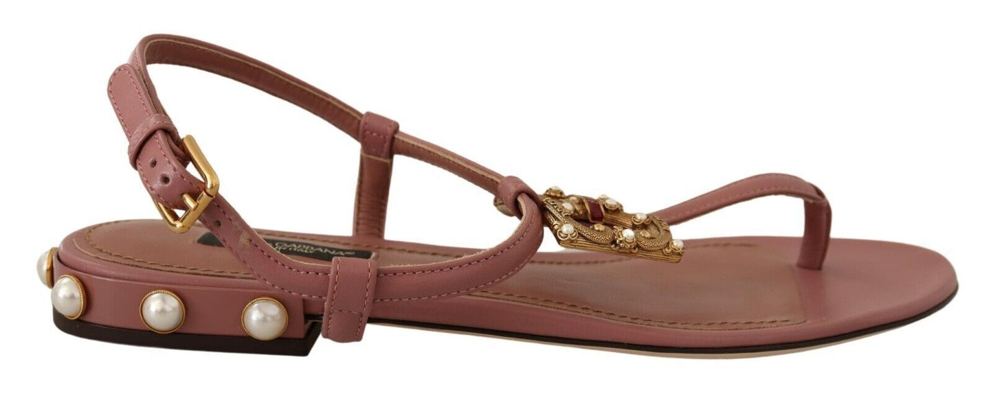 Dolce & Gabbana Pink DG Amore Logo Leather Sandals Shoes