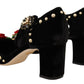 Dolce & Gabbana Black Velvet Roses Ankle Strap Pumps Shoes