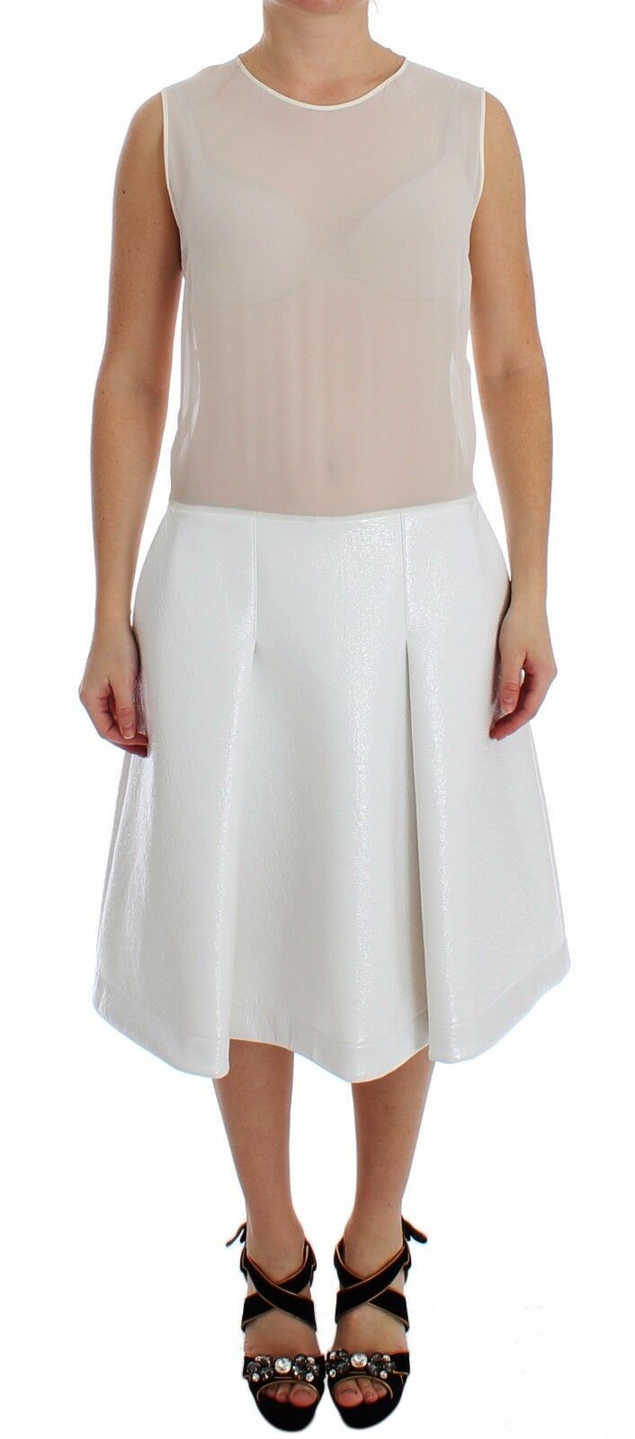 Koonhor Elegant White Silk-Wool Blend Tank Dress