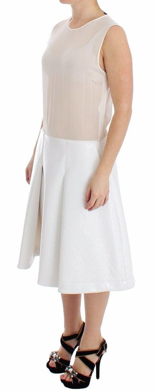 Koonhor White Pleated Bottom Tank Sheath Transparent Dress