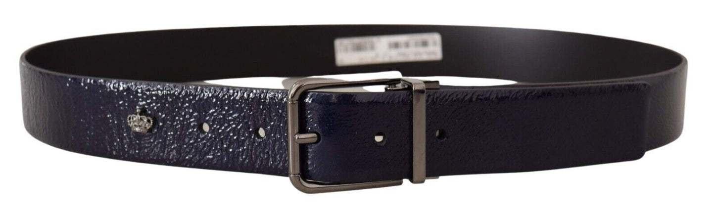 Dolce & Gabbana Elegant Blue Leather Belt with Silver Buckle