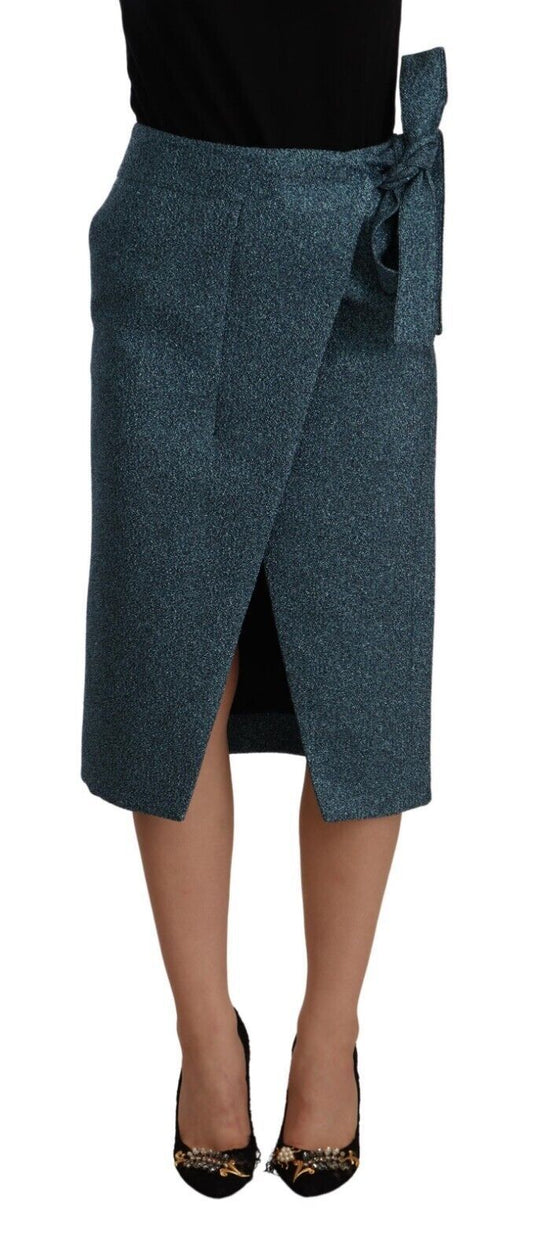 Koonhor Blue High Waist Pencil Straight Wrap Style Skirt