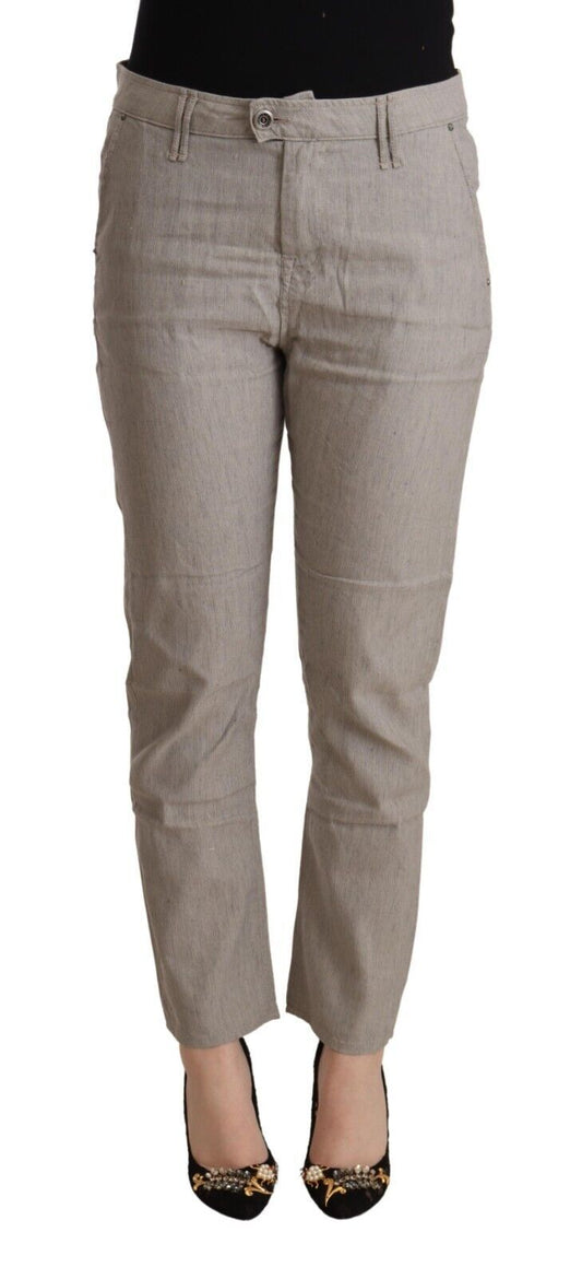 CYCLE Light Gray Linen Blend Mid Waist Tapered Pants