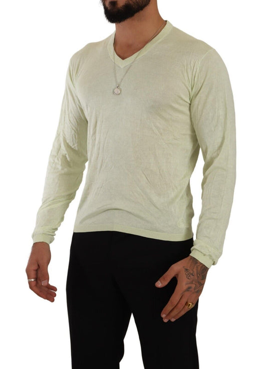 Domenico Tagliente Yellow V-neck Long Sleeves Pullover Sweater
