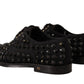 Dolce & Gabbana Black Lace Up Studded Formal Flats Shoes