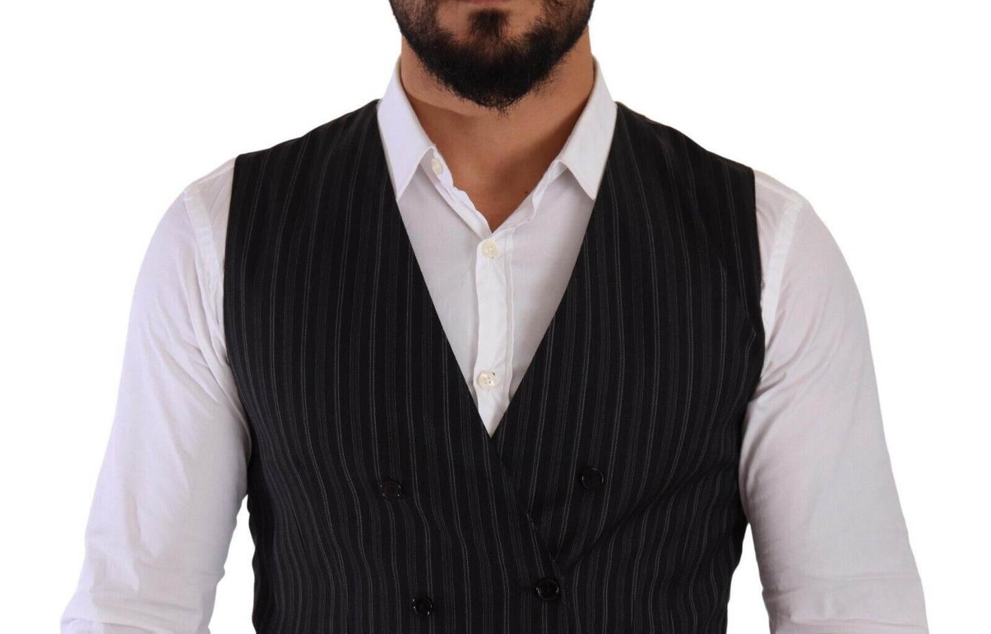 Dolce & Gabbana Gray Striped Double Breasted Waistcoat Vest