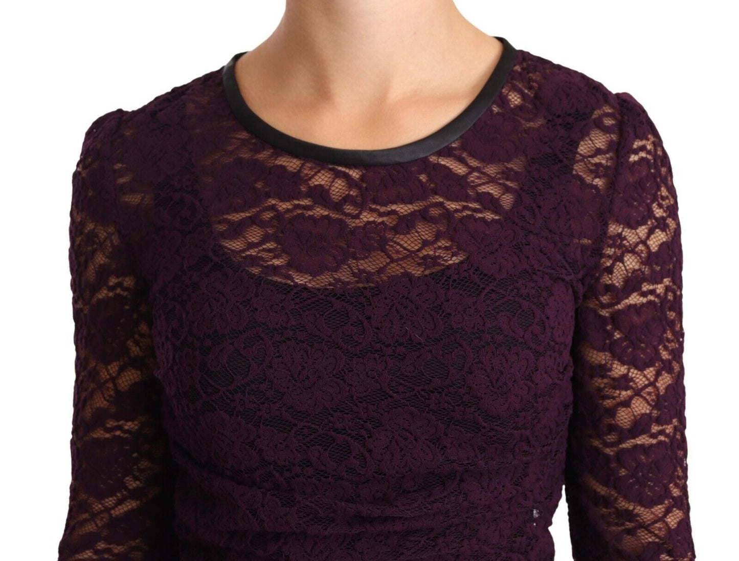 Dolce & Gabbana Purple Lace Long Sleeve Top Blouse