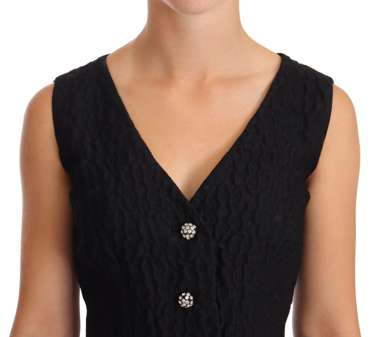 Dolce & Gabbana Black Button Crystal Sleeveless Sheath Dress