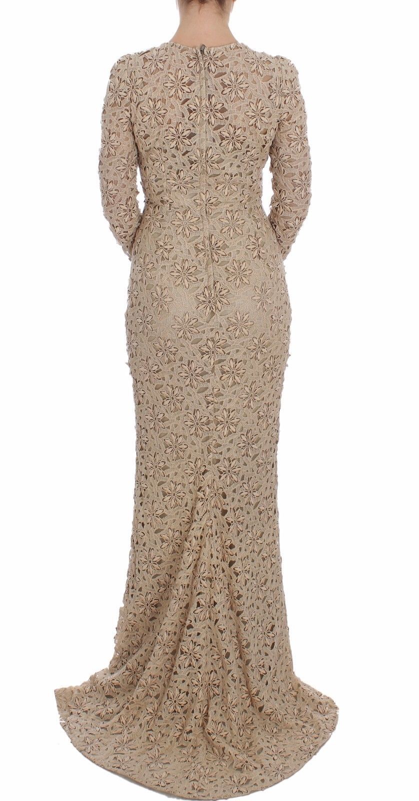 Dolce & Gabbana Beige Floral Lace Sheath Maxi Dress