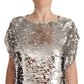 MSGM Silver Sequined Polyester Short Sleeves Shift Mini Dress