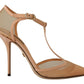 Dolce & Gabbana Beige Mesh T-strap Stiletto Heels Pumps Shoes