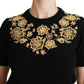Dolce & Gabbana Black Cashmere Gold Floral Sweater Top