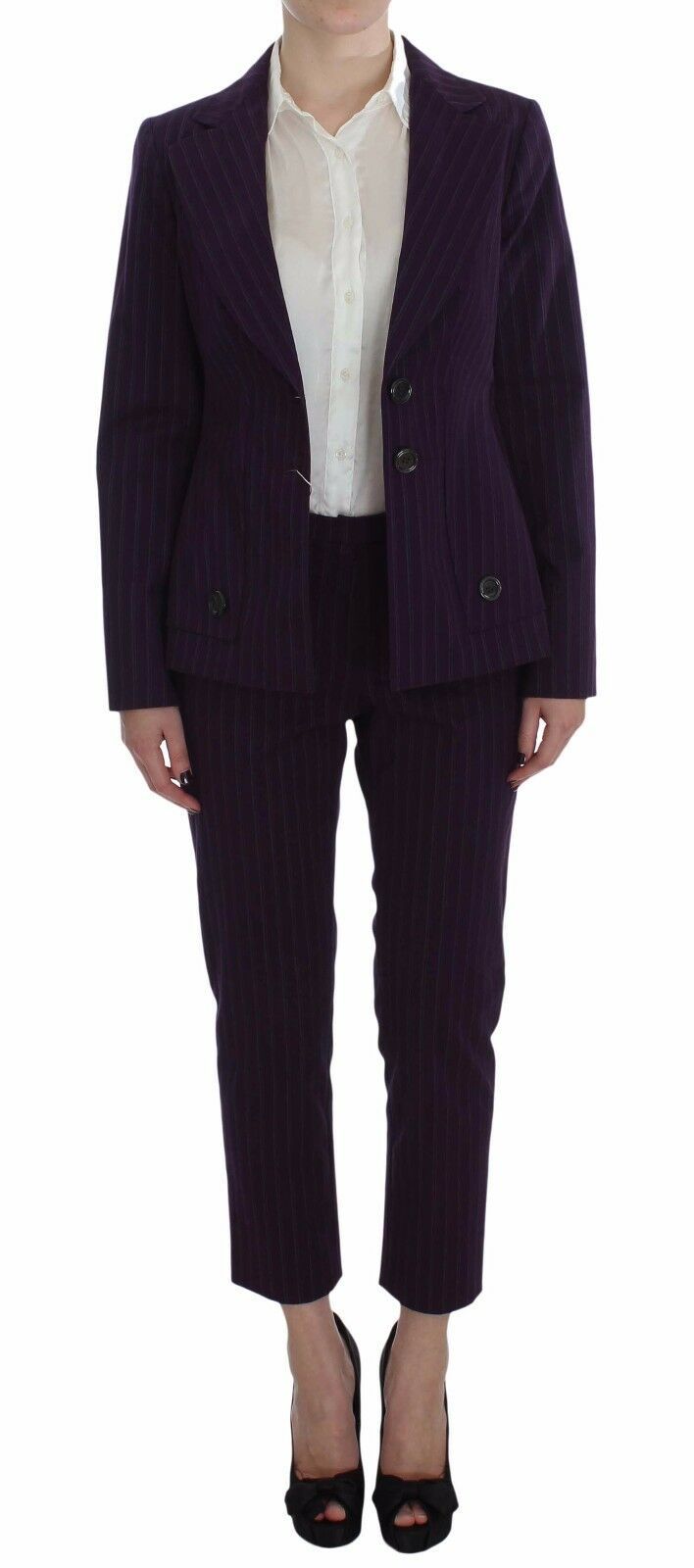 BENCIVENGA Purple Striped Stretch Coat Blazer Pants Suit