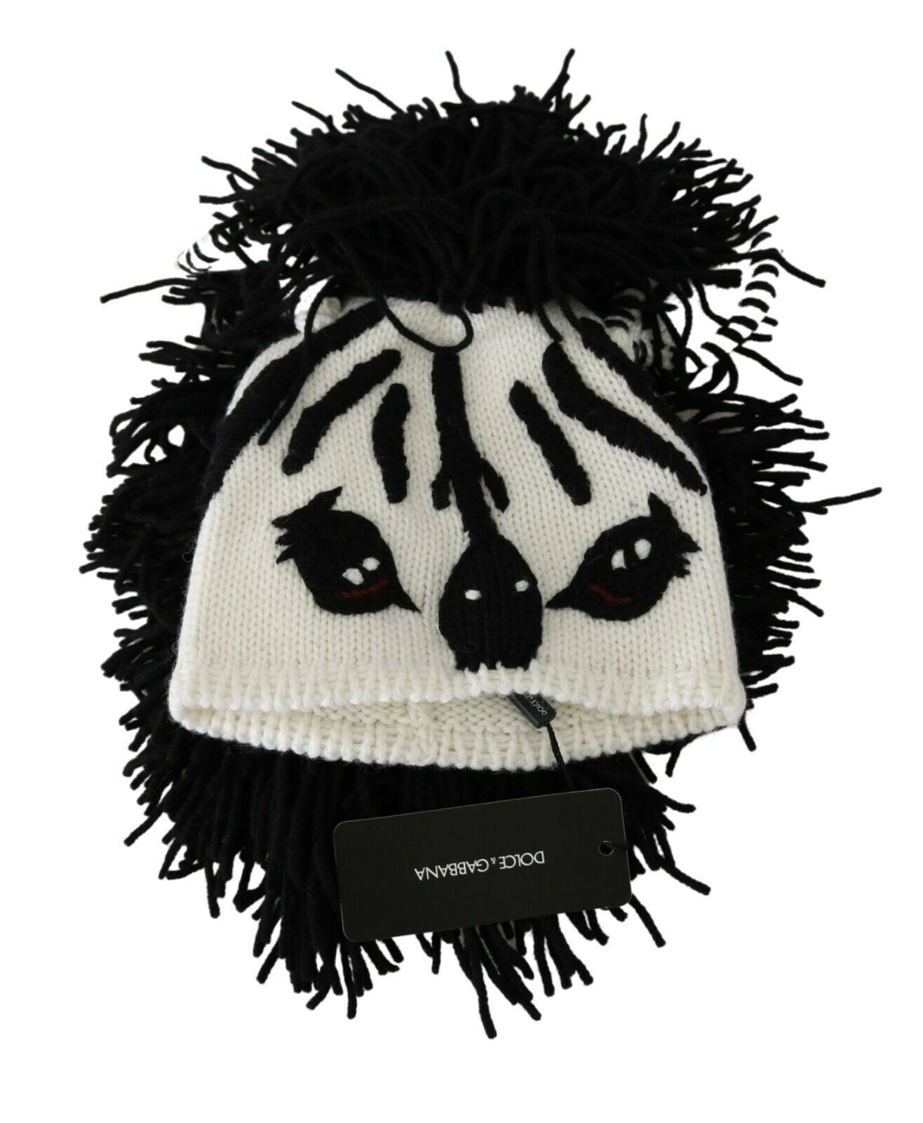 Dolce & Gabbana Black and White Knitted Cashmere Beanie