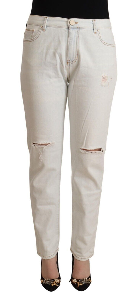 PINKO White Cotton Distressed Mid Waist Skinny Denim Jeans