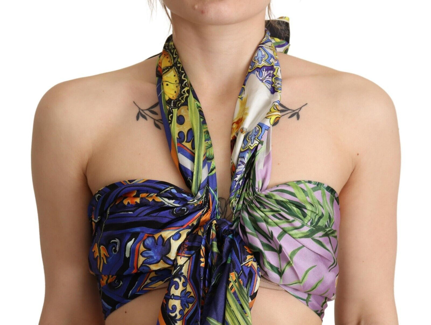 Dolce & Gabbana Sumptuous Silk Halter Cropped Top - Multicolor