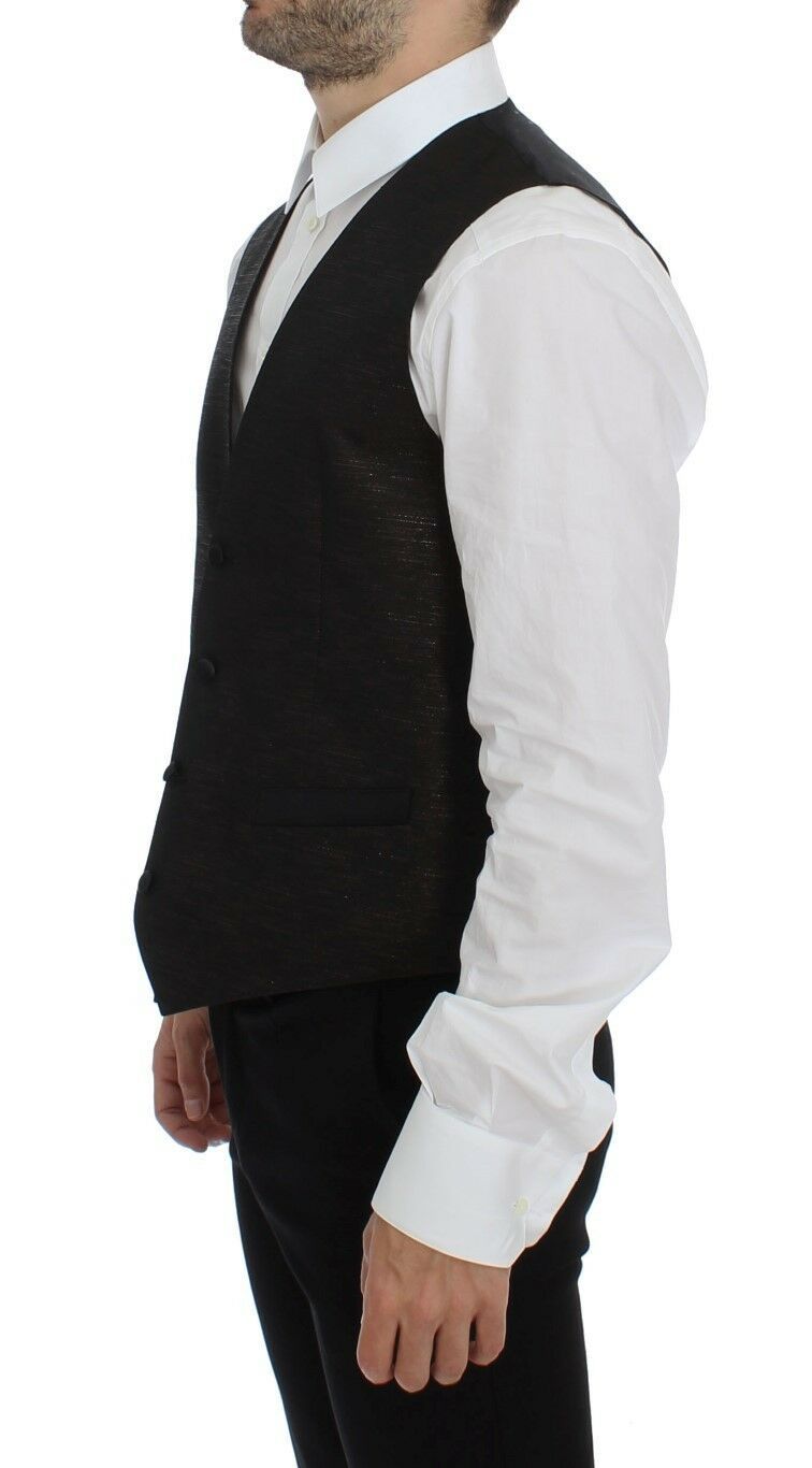 Dolce & Gabbana Elegant Brown Black Wool Blend Dress Vest