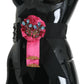 Dolce & Gabbana Black Pink Flower Brooch Crystals Cotton Belt