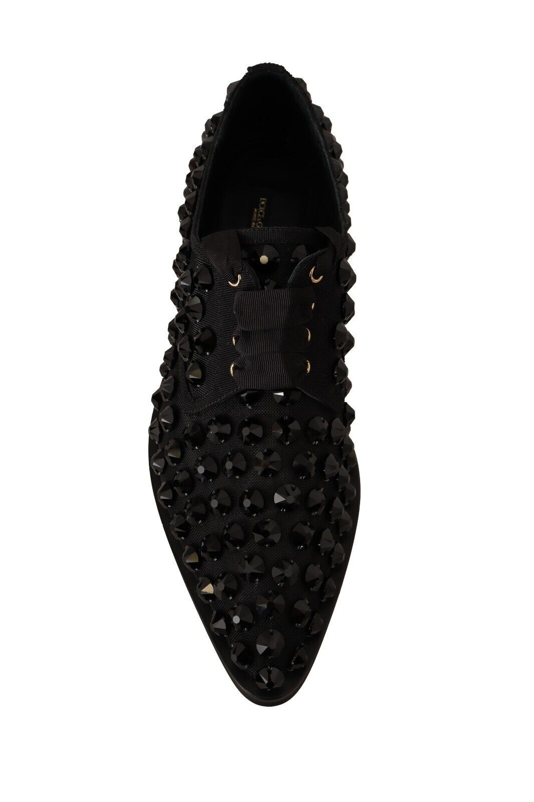 Dolce & Gabbana Black Lace Up Studded Formal Flats Shoes