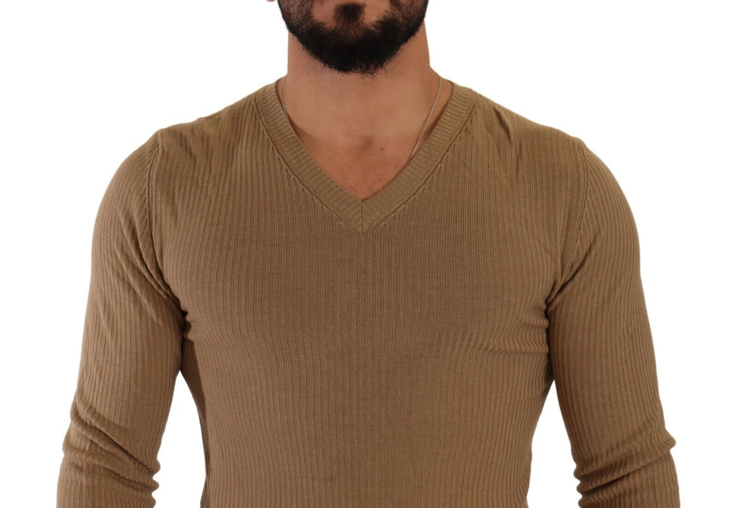 Ermanno Scervino Classic V-Neck Wool Sweater in Brown