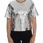 Dolce & Gabbana Silver Sequined Crewneck Blouse T-shirt Top