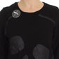 Exte Chic Skull Motif Crew-Neck Cotton Sweater