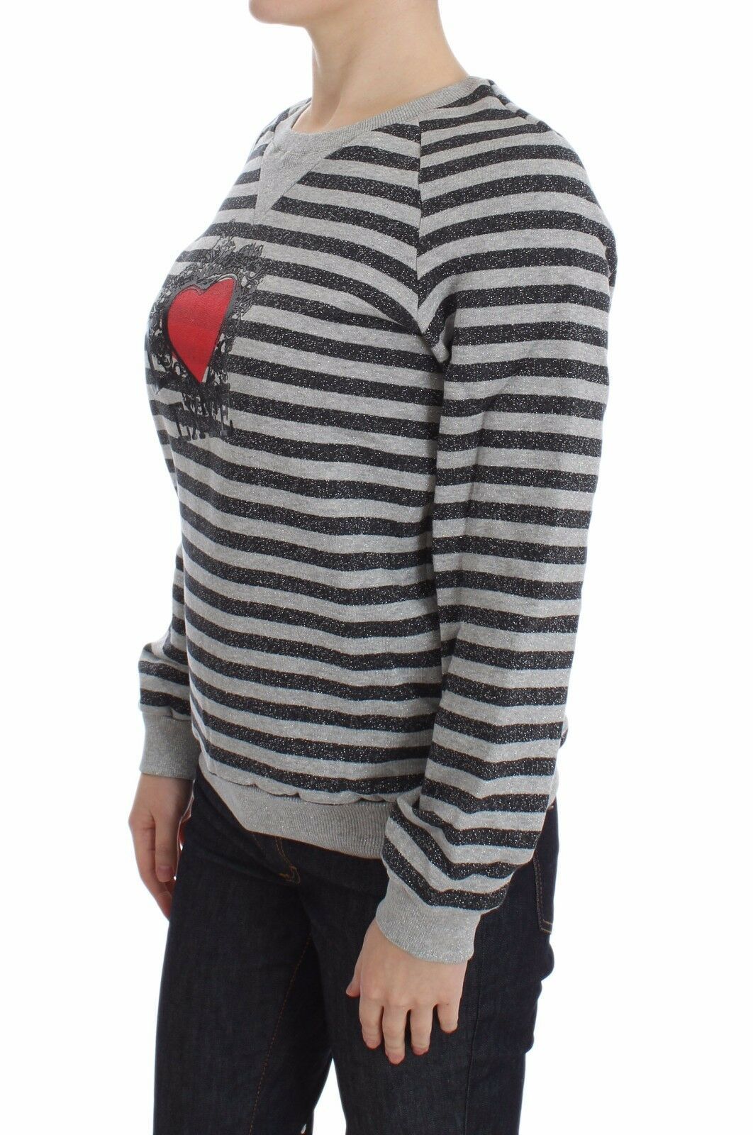 Exte Gray Striped Cotton Crewneck Sweater