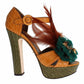 Dolce & Gabbana Orange Leather Crystal Platform Sandal Shoes