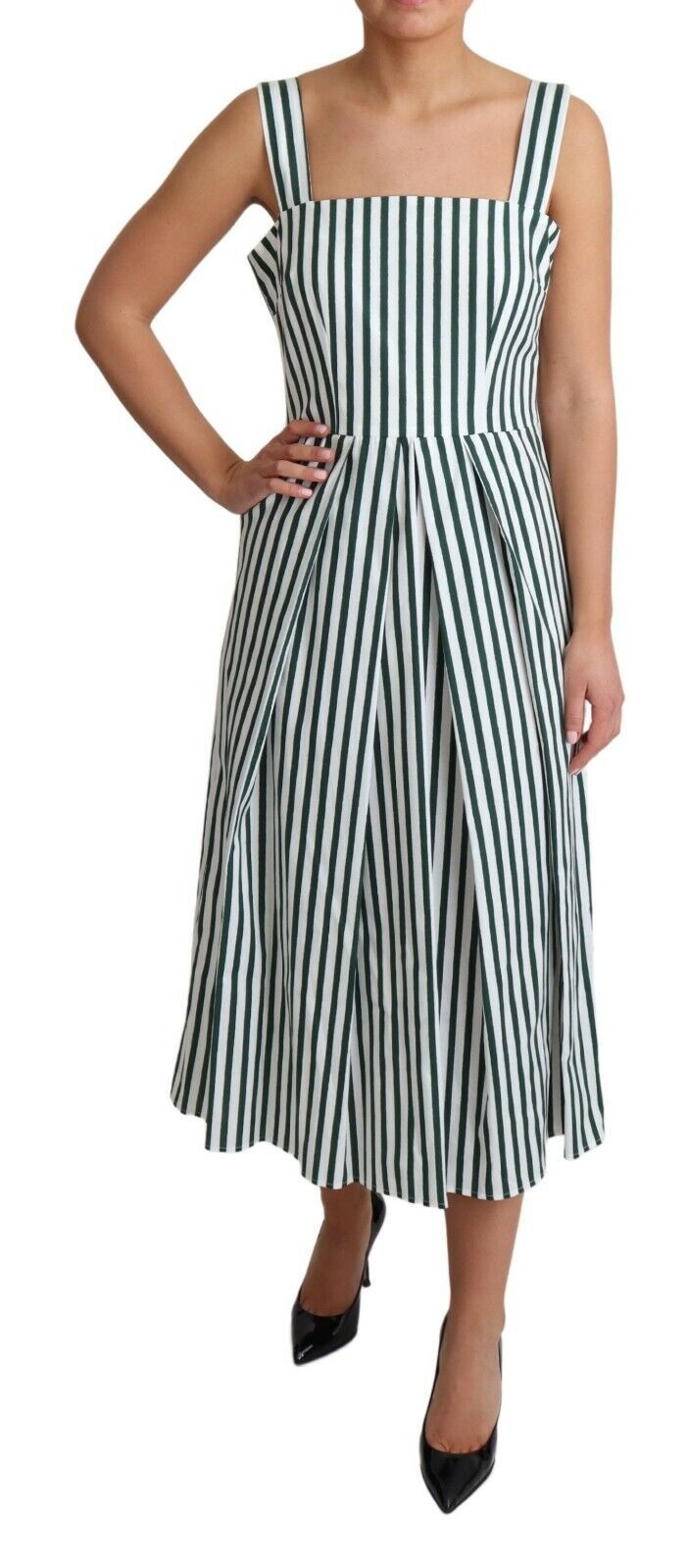 Dolce & Gabbana Green Striped Cotton A-Line Dress
