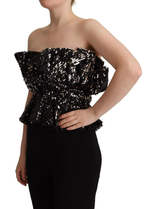 Aniye By Black Sequined Polyester Strapless Cocktail Blouse Top