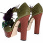 Dolce & Gabbana Green Leather Crystal Platform Sandal Shoes