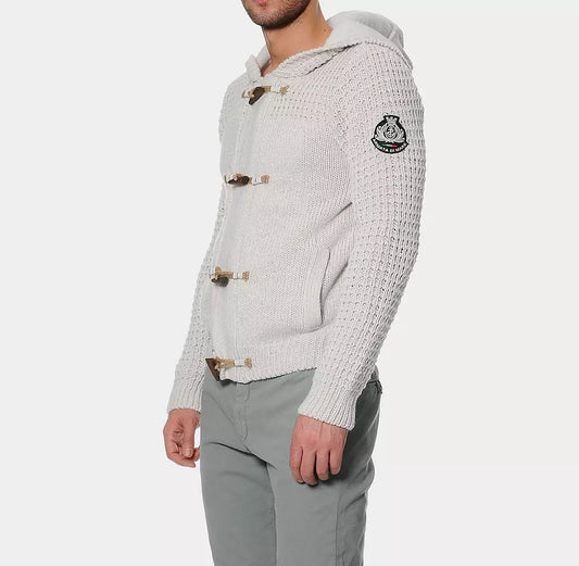 Armata Di Mare Beige Hooded Knit Cardigan with Logo Detail