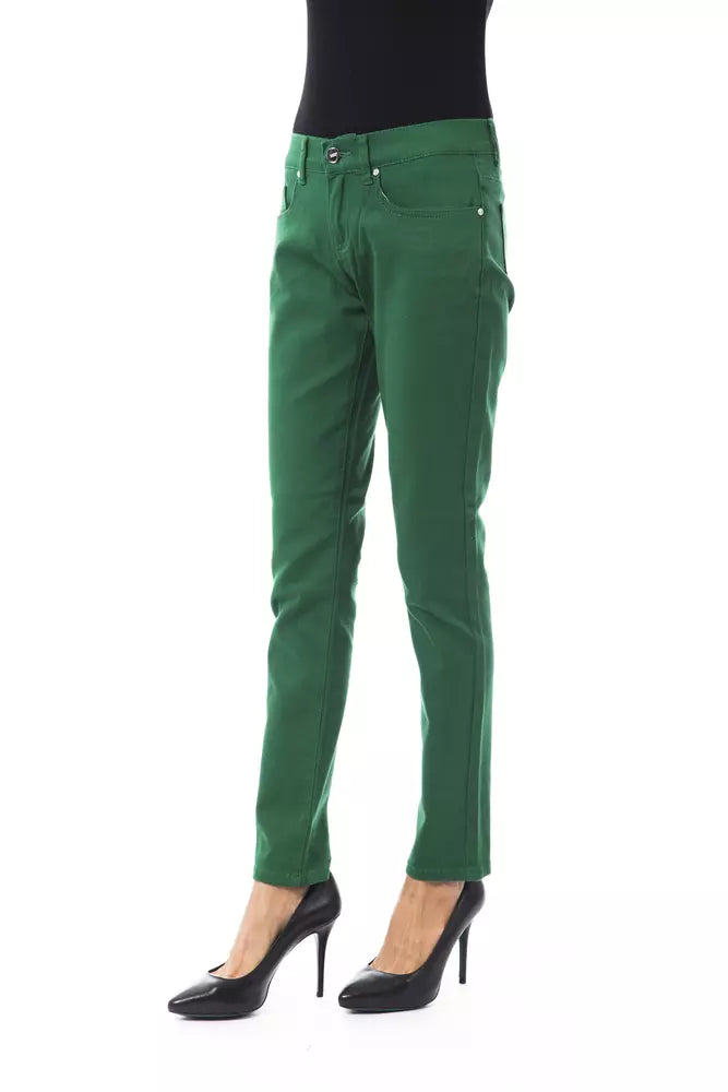 BYBLOS Chic Green Slim Fit Cotton Pants
