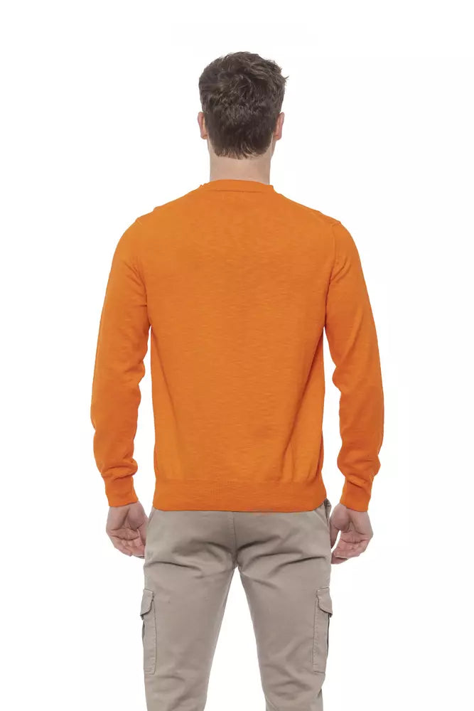 Conte of Florence Elegant Crewneck Cotton Sweater in Orange