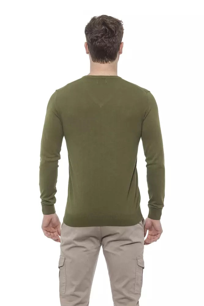 Conte of Florence Elegant V-Neck Green Cotton Sweater