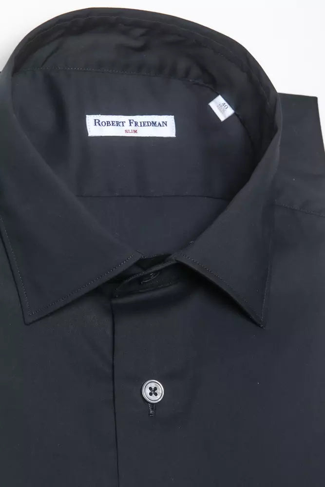Robert Friedman Elegant Slim Black Collar Shirt