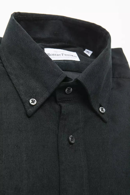 Robert Friedman Elegant Black Button-Down Cotton Shirt