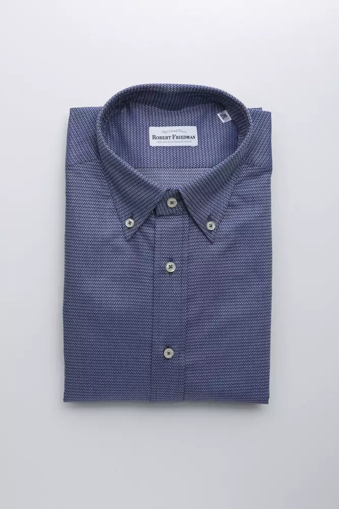 Robert Friedman Elegant Blue Cotton Button Down Shirt