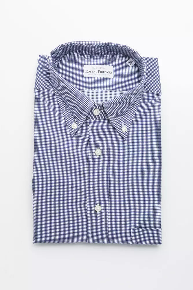 Robert Friedman Elegant Blue Cotton Button-Down Shirt