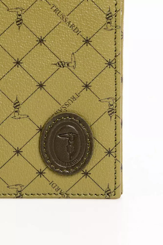 Trussardi Elegant Green Crespo Leather Monogram Wallet