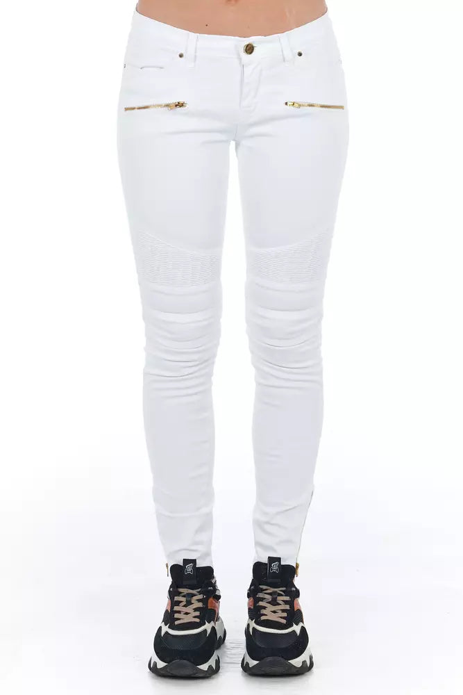 Frankie Morello Chic Biker-Inspired White Stretch Denim Jeans
