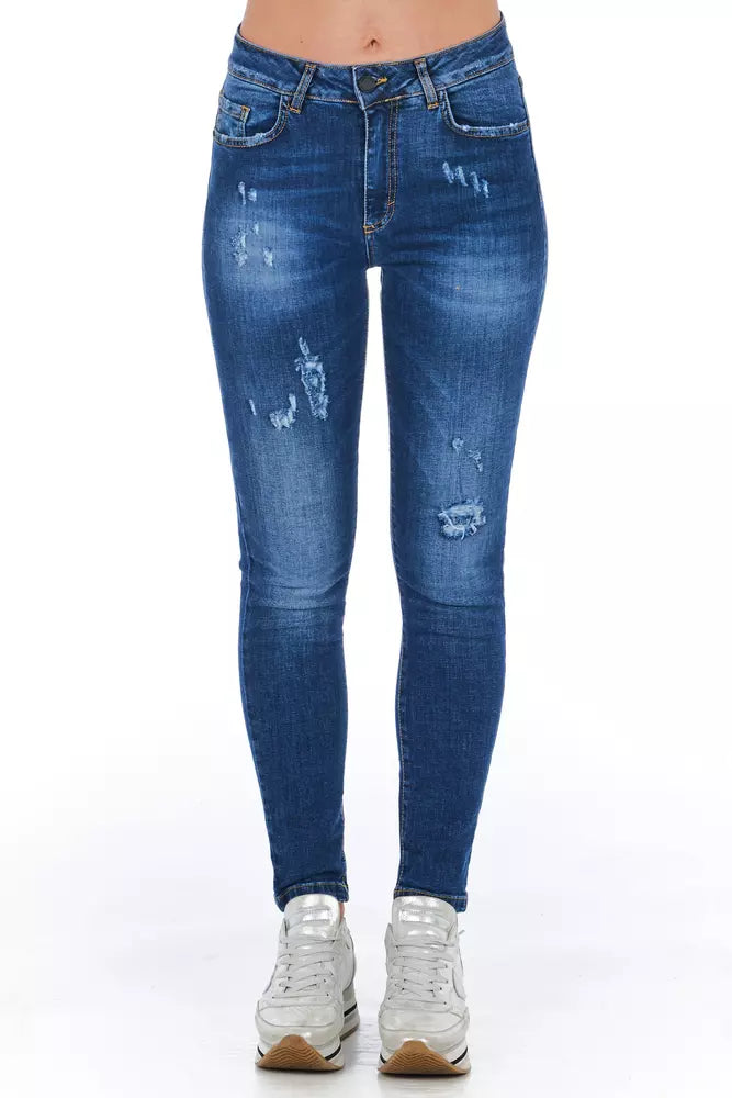 Frankie Morello Chic Worn Wash Denim Jeans for Sophisticated Style